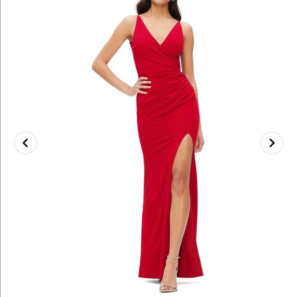 Dress the Population Gown Jordan Full Length Ruched Side-Slit Cherry Red XL NWT